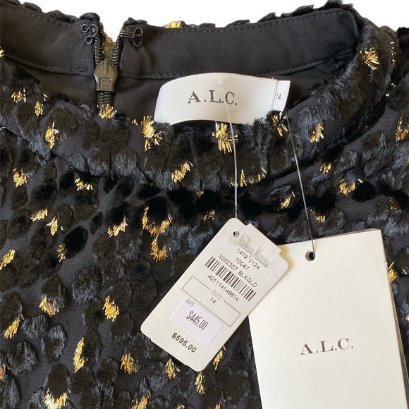 A.L.C. New Jane Velvet Long Sleeve Black Metallic Gold Mini Dress Size 14 - Picture 8 of 13